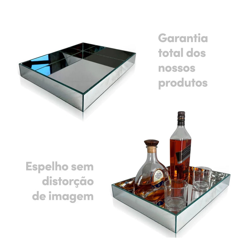 Bandeja Espelhada Retangular Decorativa De Mesa Grande De Servir Festas, Escritório, Café, Decoração
