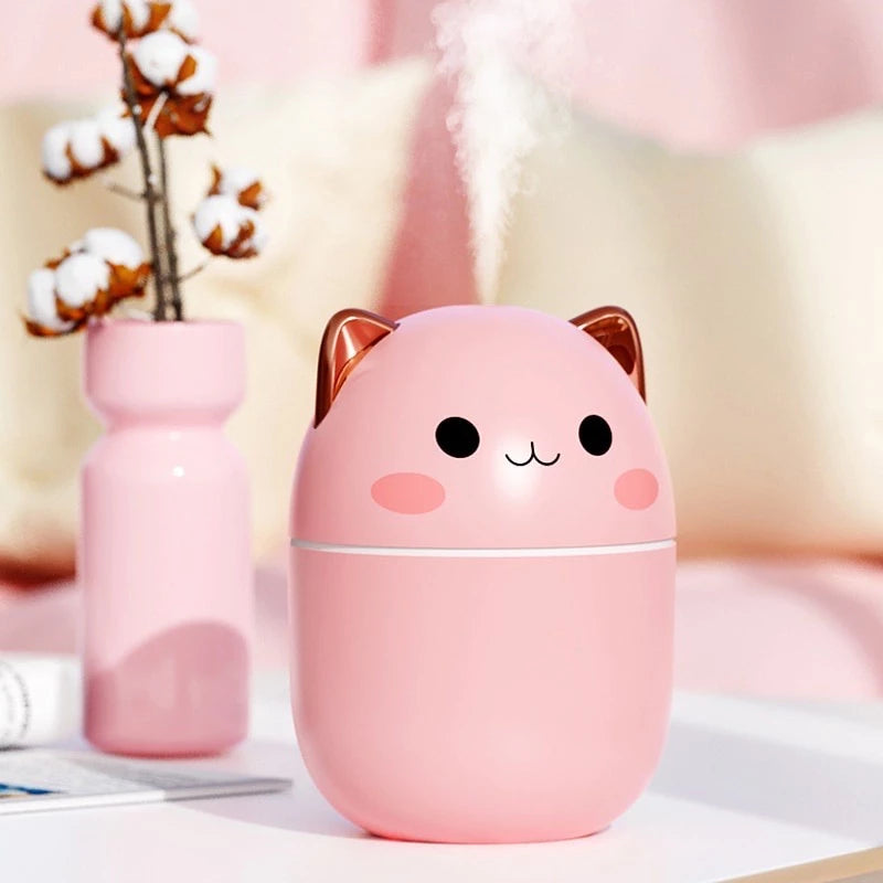 Umidificador De Ar Gato Gatinho Coelho Fofo 200ml Com Claro Noturna Névoa Fresca