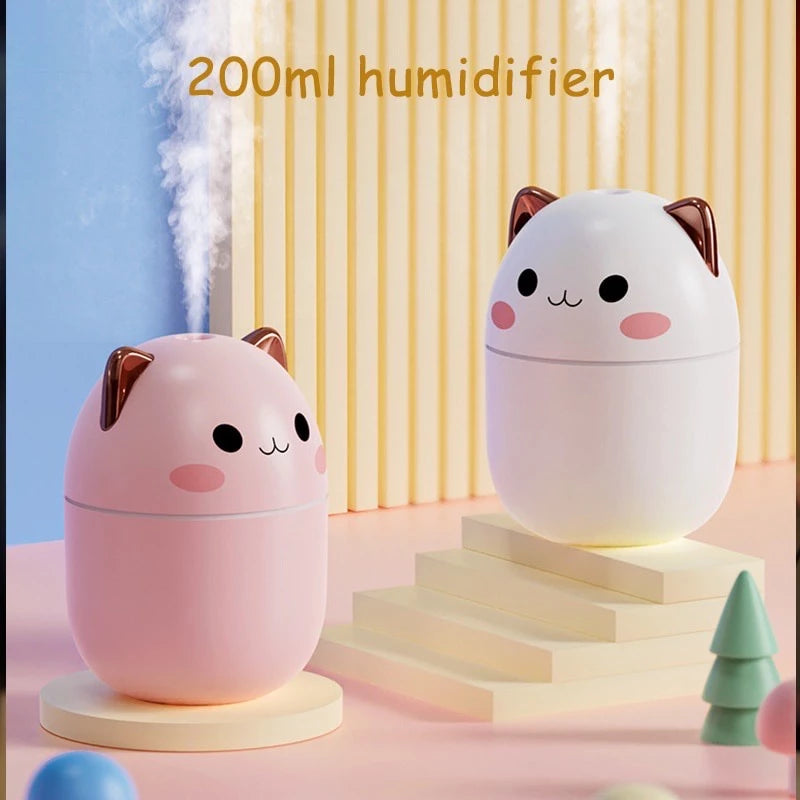Umidificador De Ar Gato Gatinho Coelho Fofo 200ml Com Claro Noturna Névoa Fresca