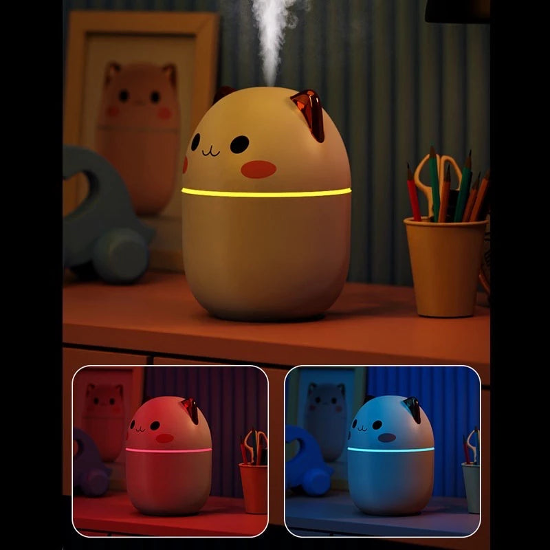 Umidificador De Ar Gato Gatinho Coelho Fofo 200ml Com Claro Noturna Névoa Fresca
