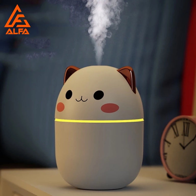 Umidificador De Ar Gato Gatinho Coelho Fofo 200ml Com Claro Noturna Névoa Fresca