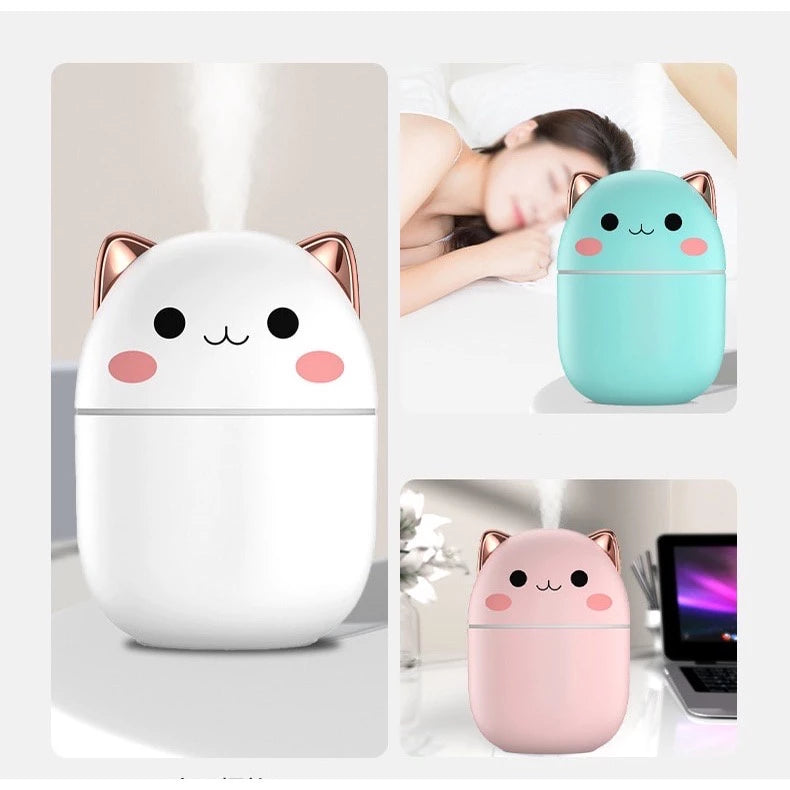 Umidificador De Ar Gato Gatinho Coelho Fofo 200ml Com Claro Noturna Névoa Fresca