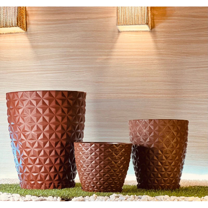 kit com 3 Vasos para plantas em Polietileno redondo diamante PP, P e M com pratos coletores