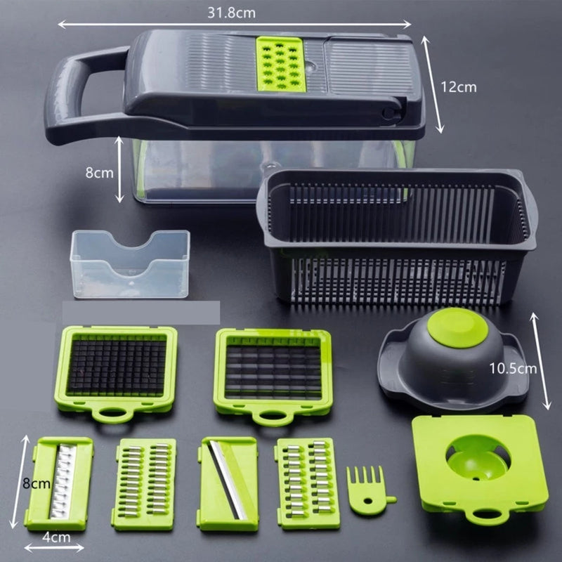 Profissional Multiuso Cozinha Slicer Aço Inox 14 em 1 Fatiador Cortador Ralador De Legumes Verduras Frutas Alimentos