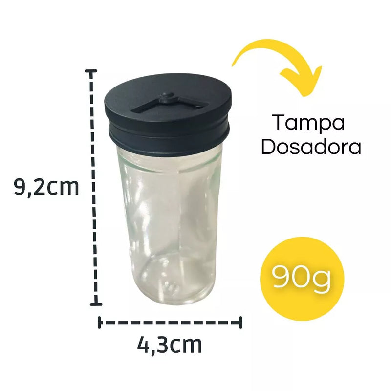 Porta Condimentos Temperos Giratório Potes Vidro Tampa Dosadora Preto