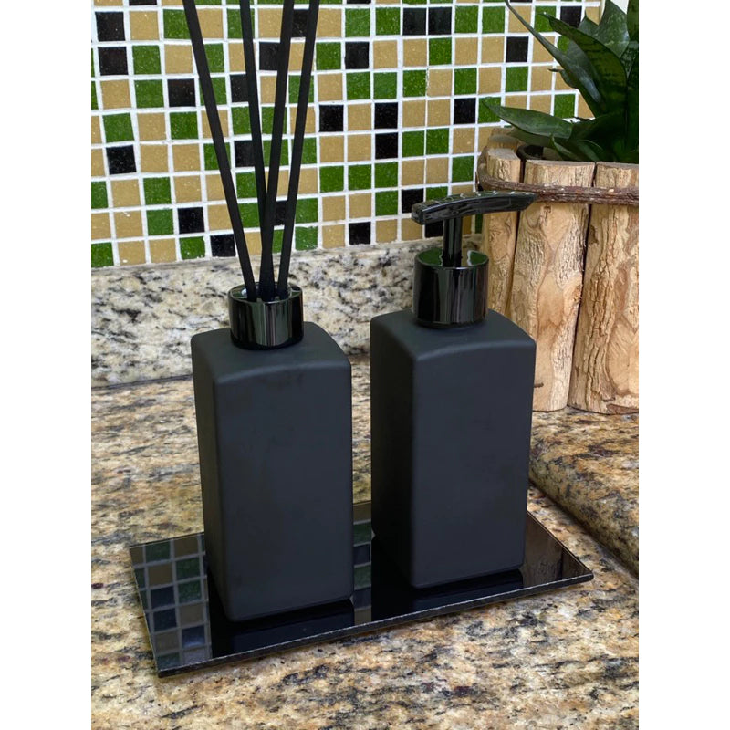 Kit Lavabo Moderno c/ 3 Peças Preto Fosco Difusor Aromatizador e Saboneteira Banheiro Sala Escritório