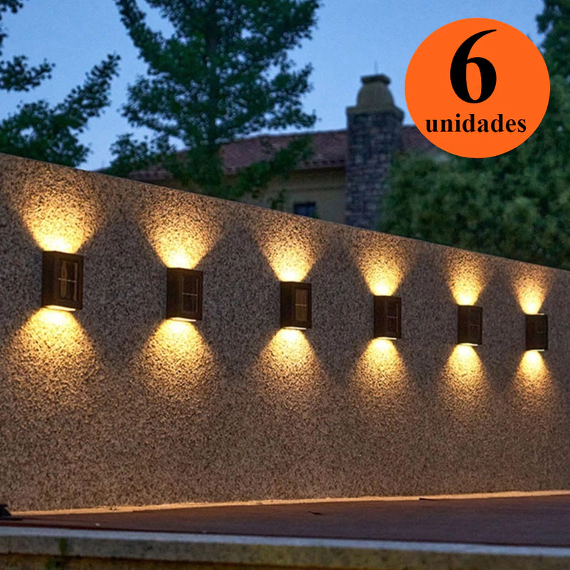 Kit Luminária Solar De Parede À Prova D'água Para Jardim Muro E Varanda Led Spot