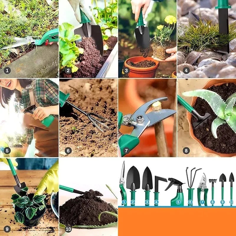 Kit Para Jardinagem Hagra Jardim Jogo Ferramentas Grama Corta Galhos Maleta Pás Poda 10 Peças Com Maleta 277301
