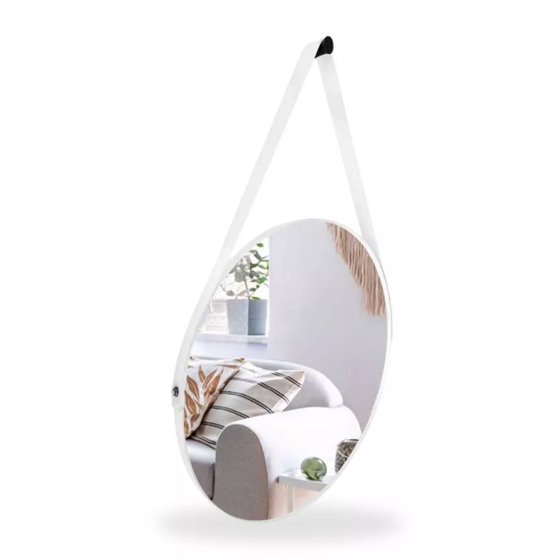 Espelho Adnet Redondo 50cm com Alça e Suporte Para Lavabo Hall Banheiro Sala Quarto