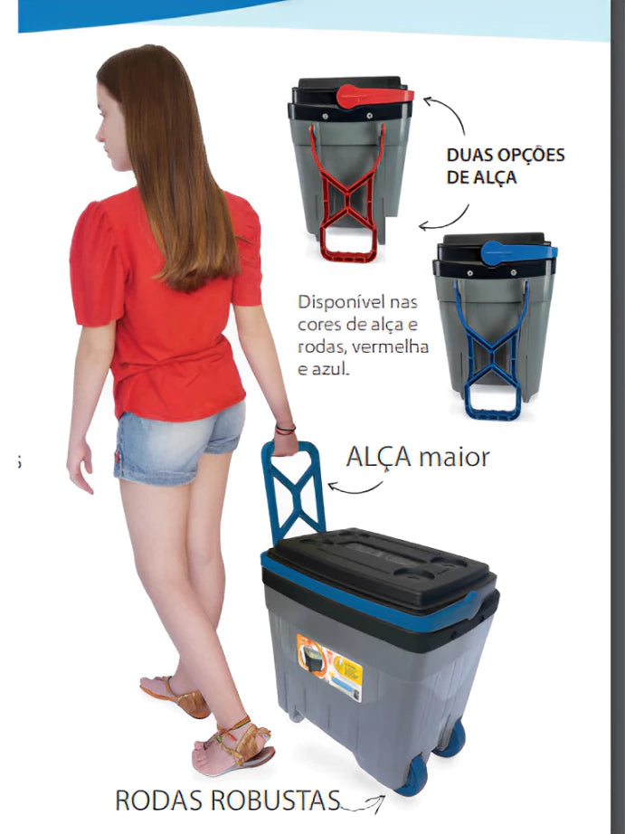 Cooler Termico com Rodinhas 34 Litros Caixa Termica Camping Pesca Praia Super Térmica