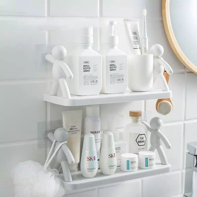 Kit 2 Suporte Plástico Com Adesivo Decoração Para Sala Cozinha Banheiro Prateleira Organizador Sem Furo