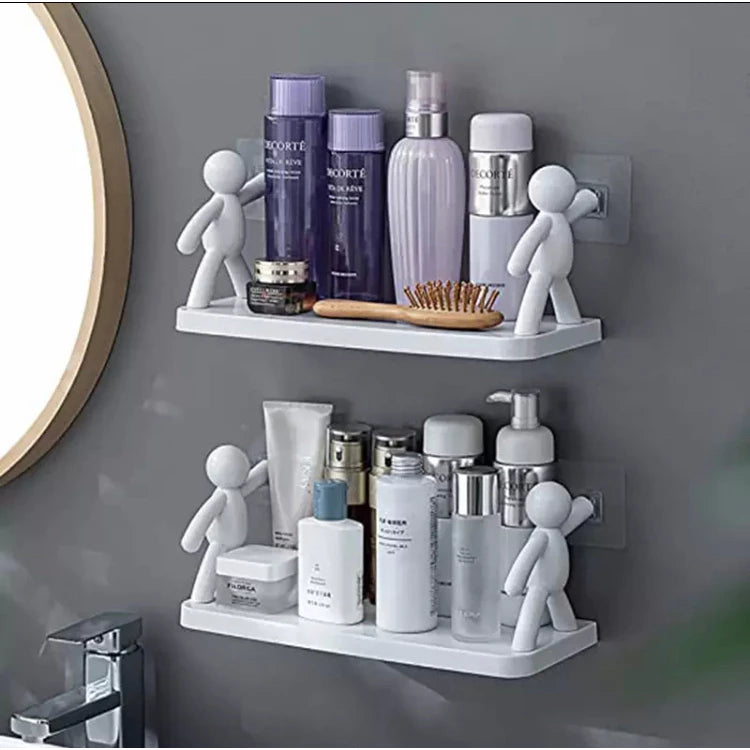 Kit 2 Suporte Plástico Com Adesivo Decoração Para Sala Cozinha Banheiro Prateleira Organizador Sem Furo