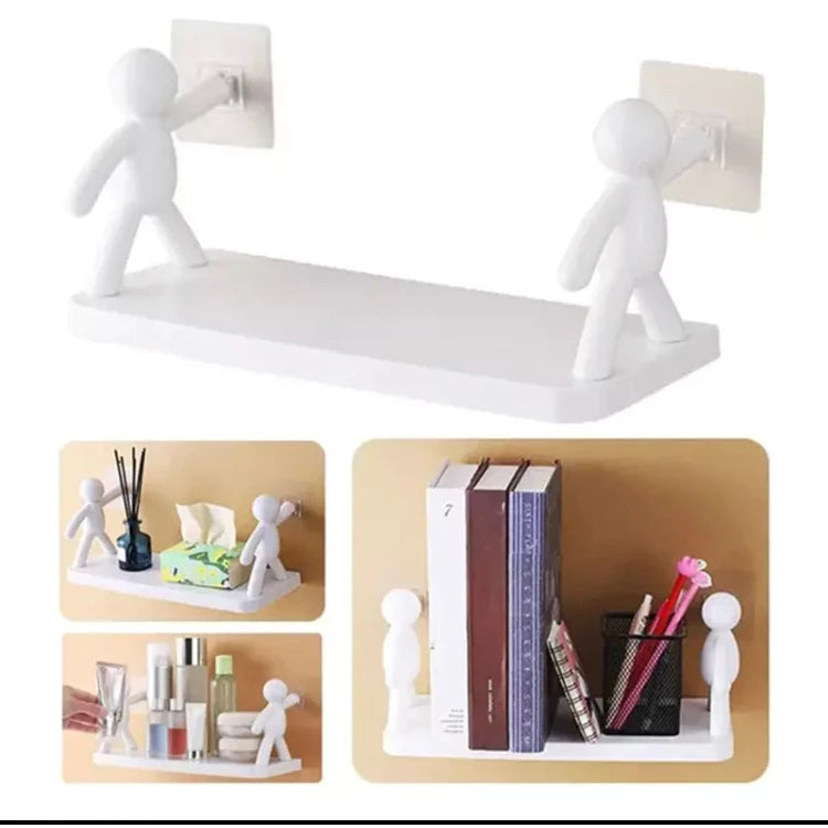 Kit 2 Suporte Plástico Com Adesivo Decoração Para Sala Cozinha Banheiro Prateleira Organizador Sem Furo