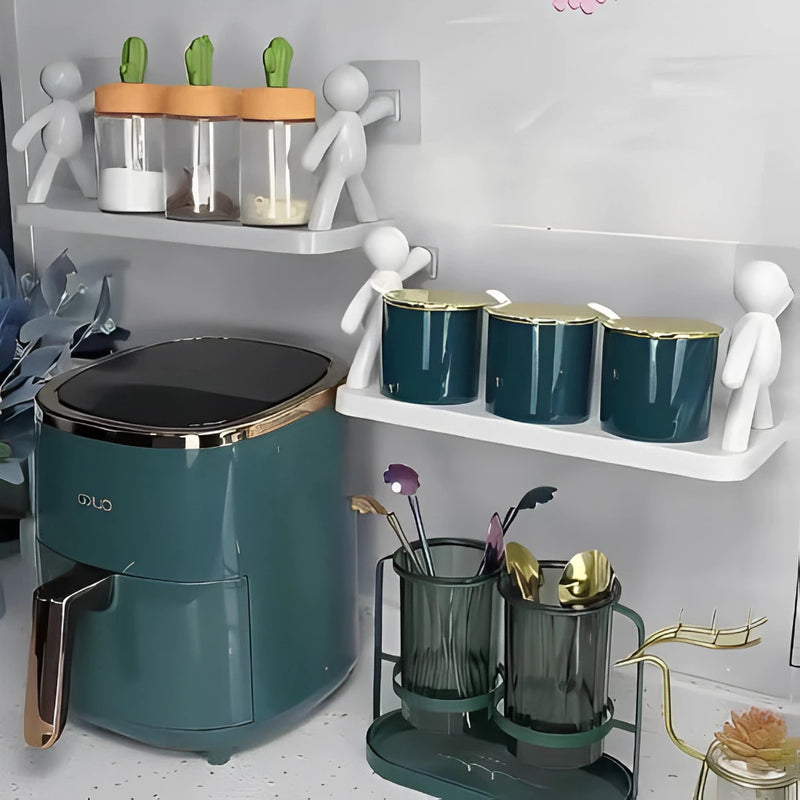 Kit 2 Suporte Plástico Com Adesivo Decoração Para Sala Cozinha Banheiro Prateleira Organizador Sem Furo