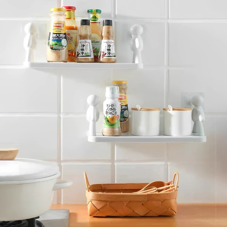 Kit 2 Suporte Plástico Com Adesivo Decoração Para Sala Cozinha Banheiro Prateleira Organizador Sem Furo