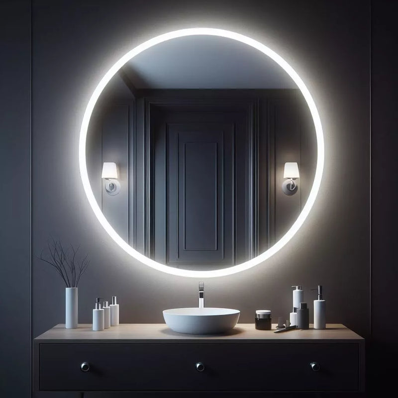 Espelho Redondo 40Cm X 40Cm Lapidado com LED COM FONTE Decoração Espelho Para Banheiros