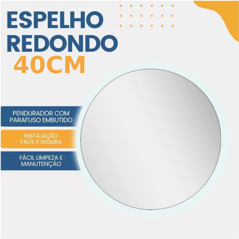 Espelho Redondo 40Cm X 40Cm Lapidado com LED COM FONTE Decoração Espelho Para Banheiros