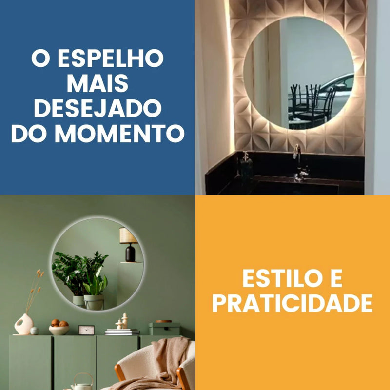 Espelho Redondo 40Cm X 40Cm Lapidado com LED COM FONTE Decoração Espelho Para Banheiros