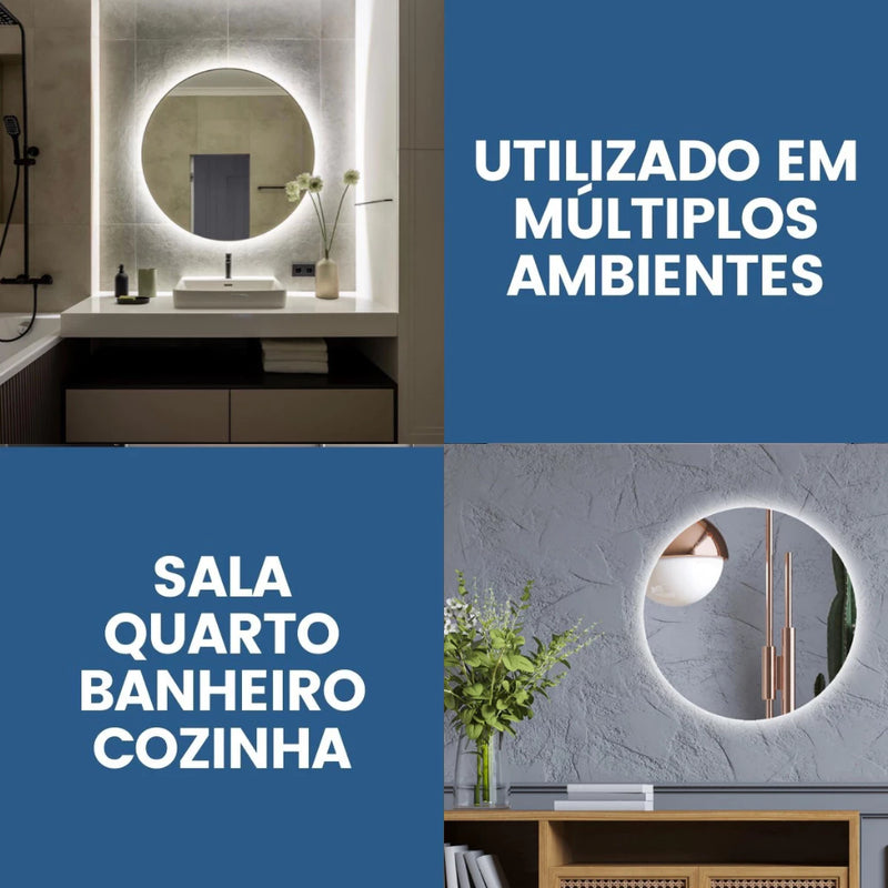 Espelho Redondo 40Cm X 40Cm Lapidado com LED COM FONTE Decoração Espelho Para Banheiros