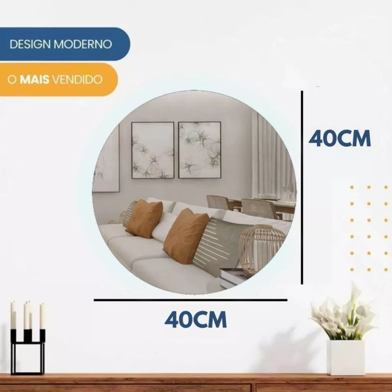Espelho Redondo 40Cm X 40Cm Lapidado com LED COM FONTE Decoração Espelho Para Banheiros