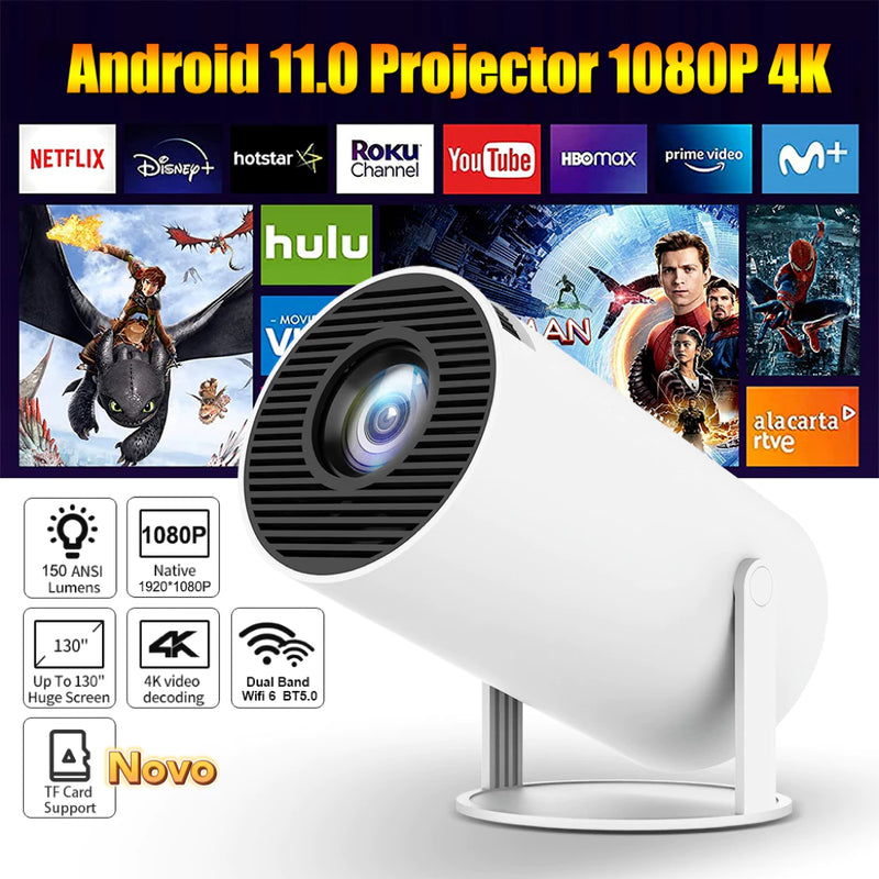 Projetor Wi-fi lançamento Portátil com Android HDMI Smart Cinema Hy300 4k HD