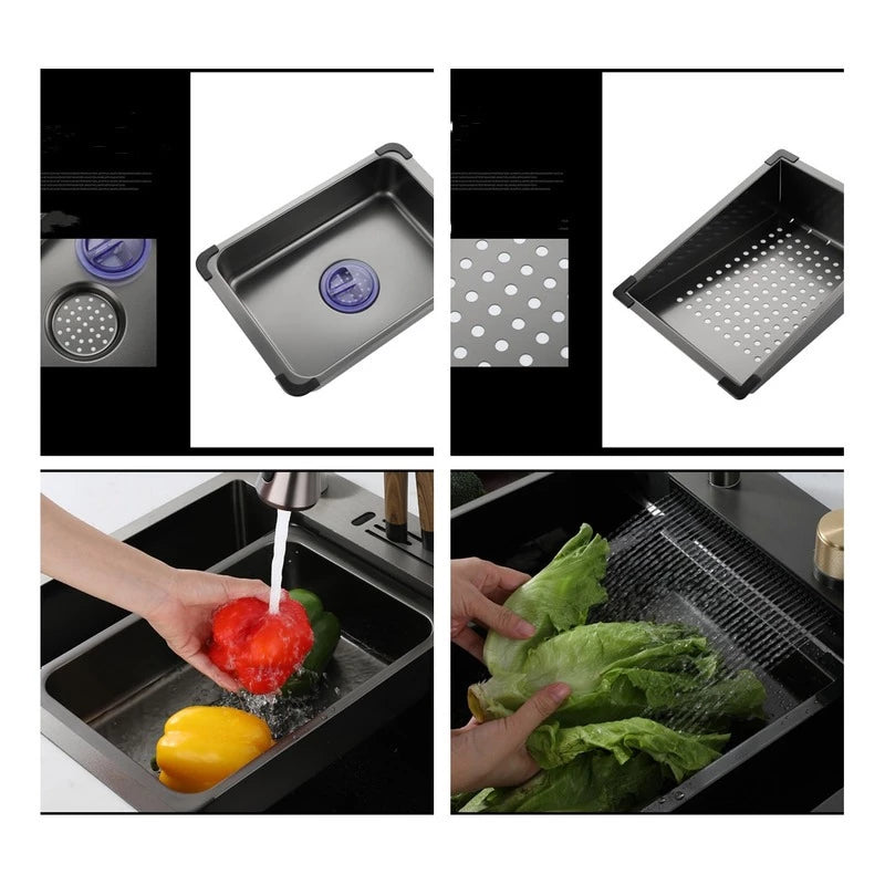 Cuba Inox Quadrada Gourmet Cozinha Pia 75x45 Com Torneira Preta/Prateado Yesop