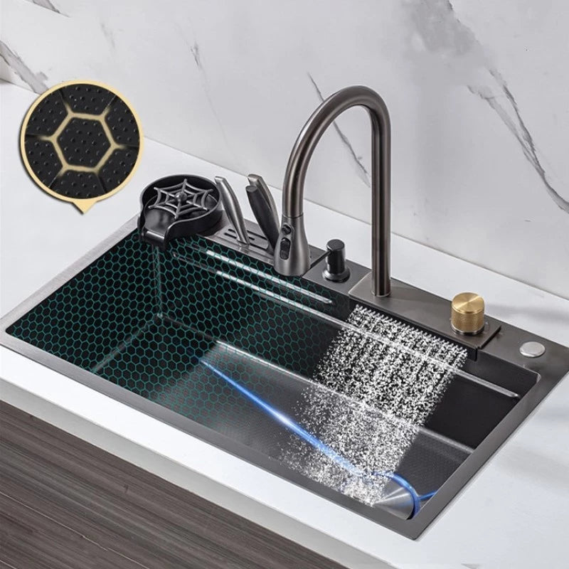 Cuba Inox Quadrada Gourmet Cozinha Pia 75x45 Com Torneira Preta/Prateado Yesop