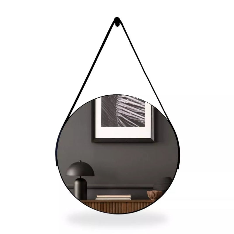 Espelho Adnet Redondo 50cm com Alça e Suporte Para Lavabo Hall Banheiro Sala Quarto