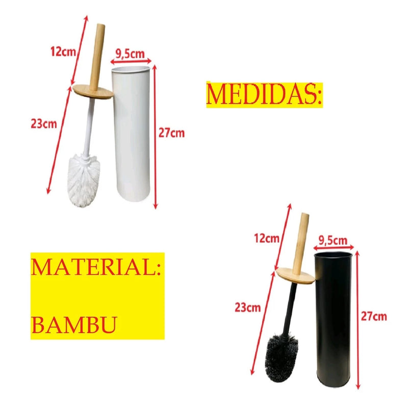 Escova De Vaso Sanitário Cabo E Tampa Bambu OucBranco Ou Preto 9.7 x 9.7 x 38CM Com Suporte
