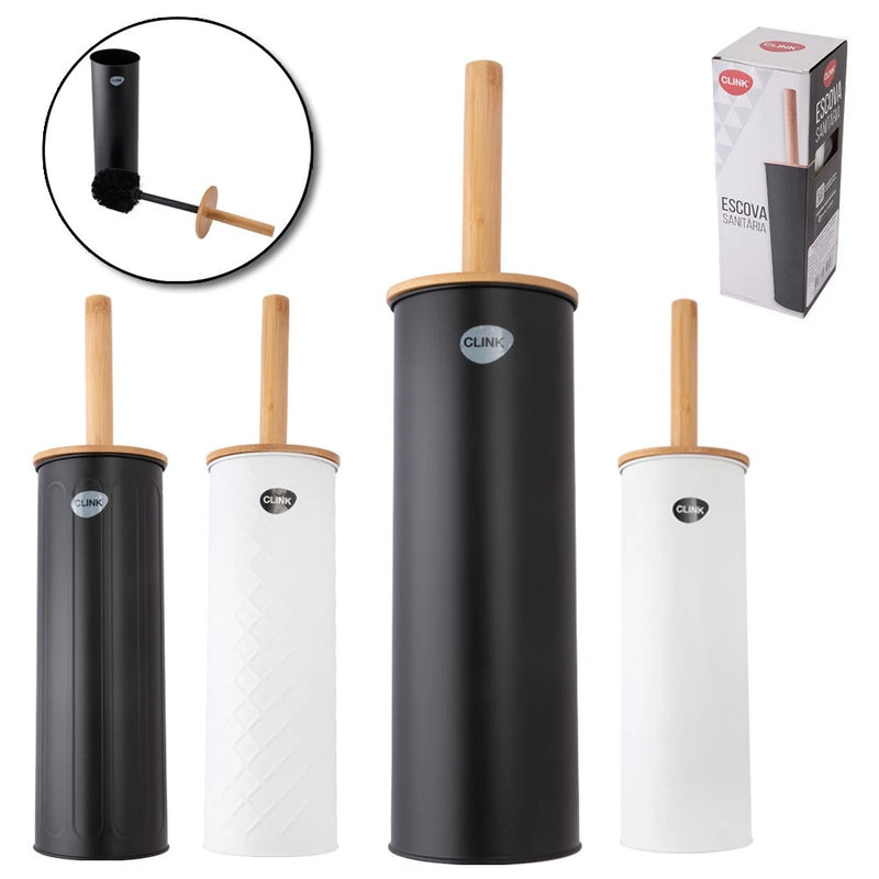 Escova De Vaso Sanitário Cabo E Tampa Bambu OucBranco Ou Preto 9.7 x 9.7 x 38CM Com Suporte