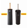 Escova De Vaso Sanitário Cabo E Tampa Bambu OucBranco Ou Preto 9.7 x 9.7 x 38CM Com Suporte
