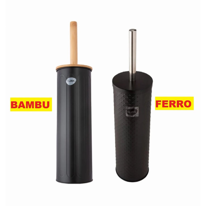 Escova De Vaso Sanitário Cabo E Tampa Bambu OucBranco Ou Preto 9.7 x 9.7 x 38CM Com Suporte