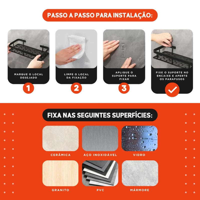 Acessórios Para Banheiro Kit c/ 6 Peças - Alumínio Espacial Porta Shampoo Toalha Sabonete