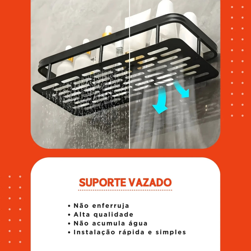 Acessórios Para Banheiro Kit c/ 6 Peças - Alumínio Espacial Porta Shampoo Toalha Sabonete