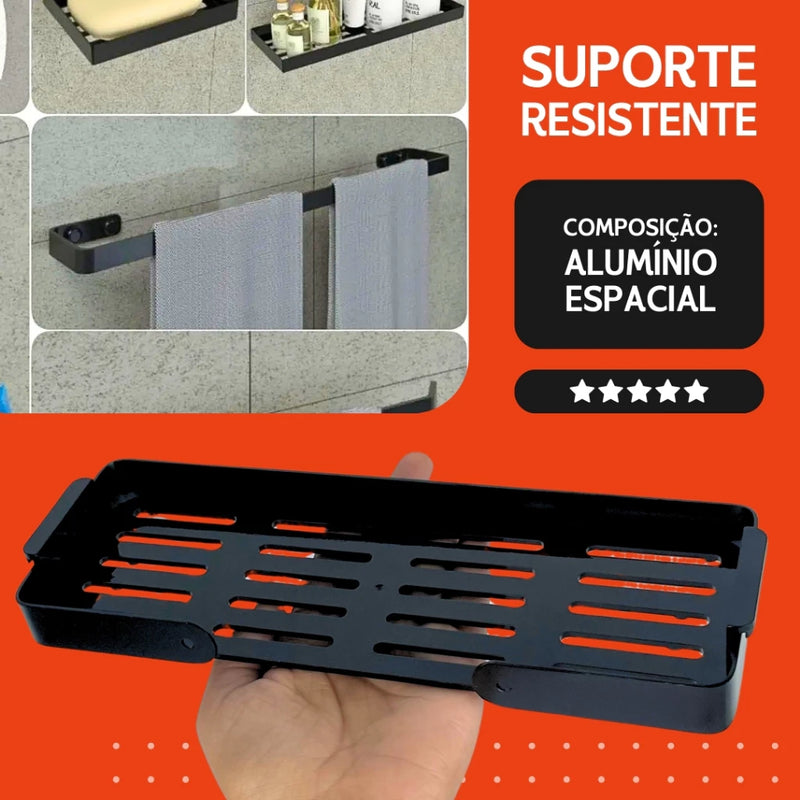 Acessórios Para Banheiro Kit c/ 6 Peças - Alumínio Espacial Porta Shampoo Toalha Sabonete