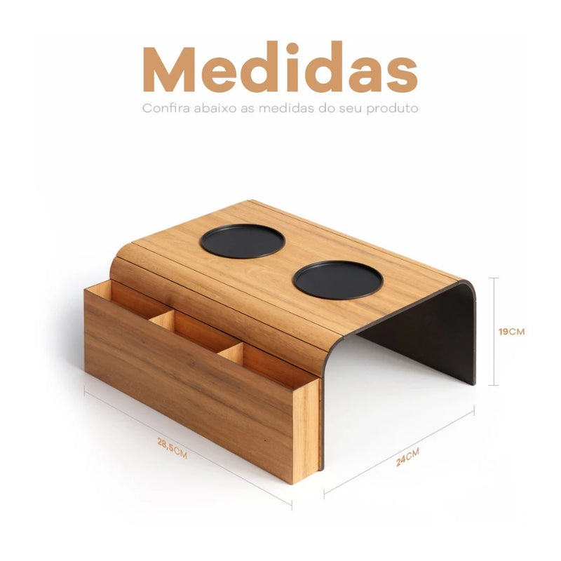Kit 2 Esteiras Para Sofá Suporte Porta Copos e Controle Madeira