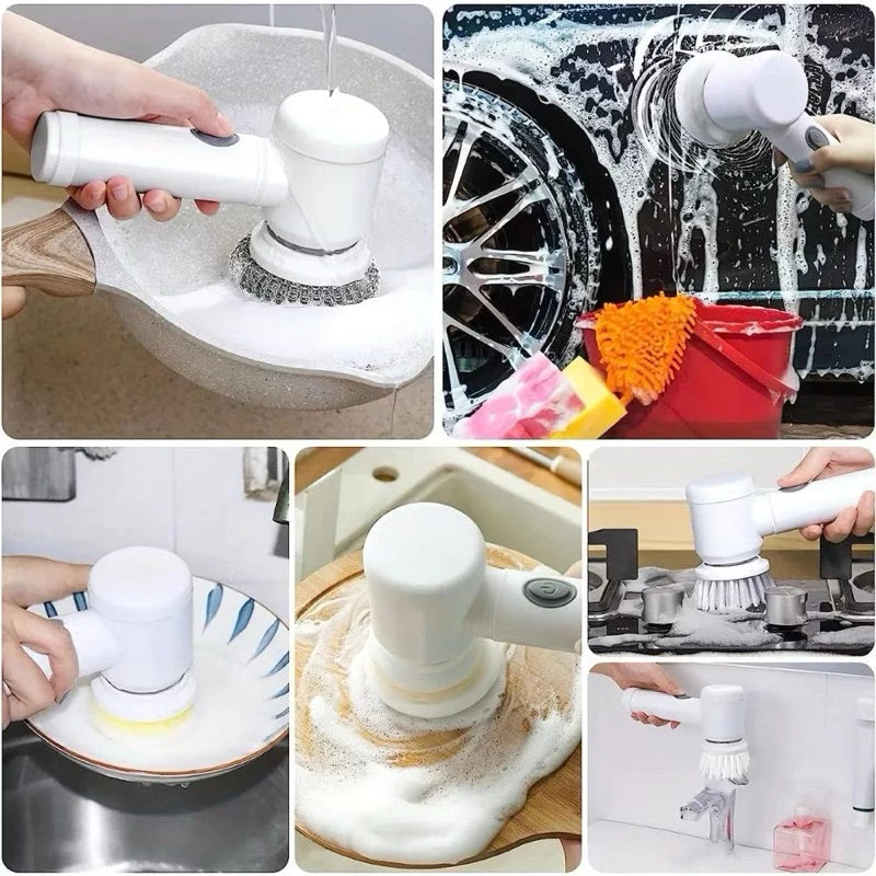 Escova Eletrica de Limpeza 5 em 1 Sem Fio Limpador Multiuso Pratico Para Cozinha , Banheiro prático