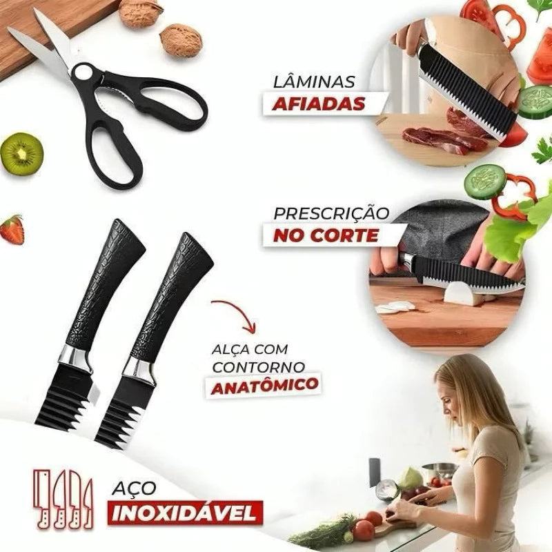 Kit De 6 Facas Churrasco Cozinha Profissional Antiaderente