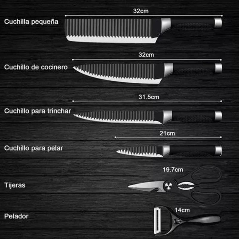 Kit De 6 Facas Churrasco Cozinha Profissional Antiaderente