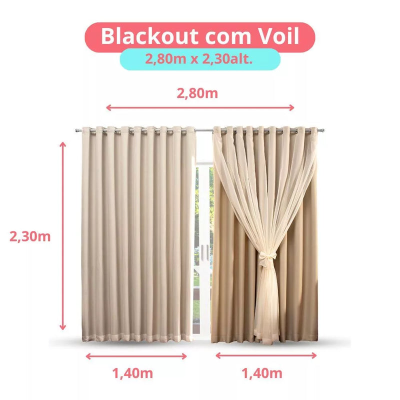 cortina blackout com voil forro 6,00 x 2,70 metros para quarto sala e decoração casa blecaute