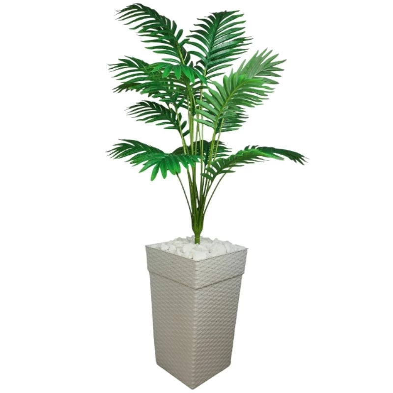 Planta Artificial Palmeira Enfeite E Decoração Casa Sala Escritório Com Vaso Rattan