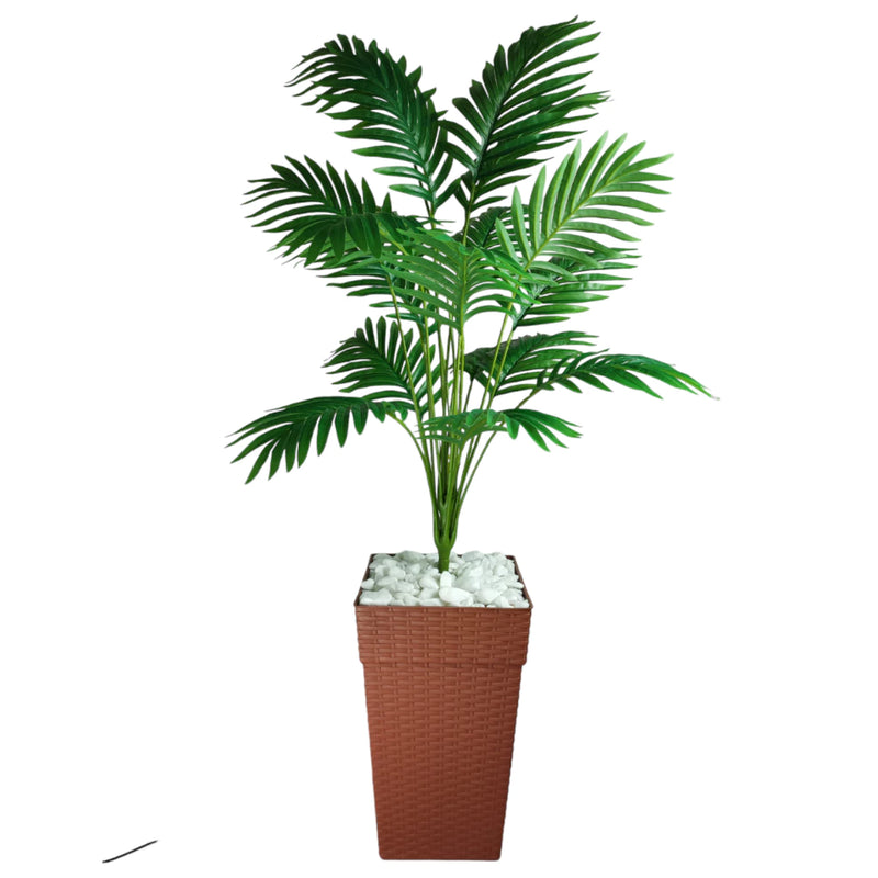 Planta Artificial Palmeira Enfeite E Decoração Casa Sala Escritório Com Vaso Rattan