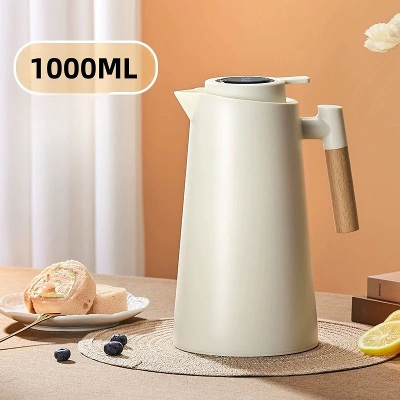 Garrafa Térmica Termometro Digital 1L Café Chá Nórdica Com Cabo Madeira -MX20215