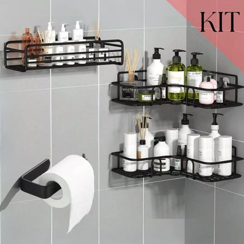 Kit 2 Prateleiras Suporte Com Alto Adesivos Para Parede Banheiro Cozinha Lavanderia Shampoo Sabonete