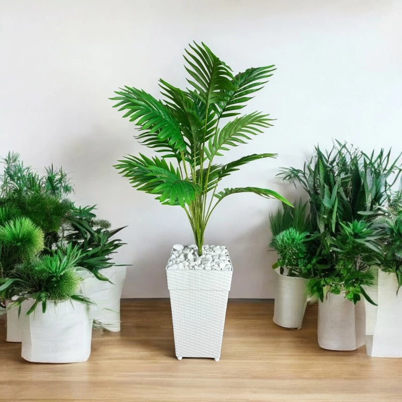 Planta Artificial Palmeira Enfeite E Decoração Casa Sala Escritório Com Vaso Rattan