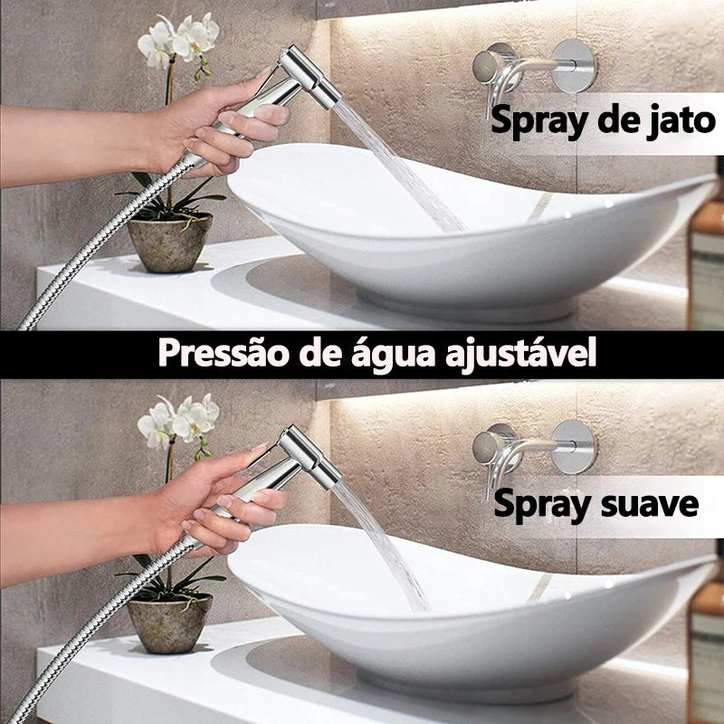 Ducha Higiênica Com Registro Torneira Dupla em Aço Inox 304 Aço Escovado Banheiro Lavabo
