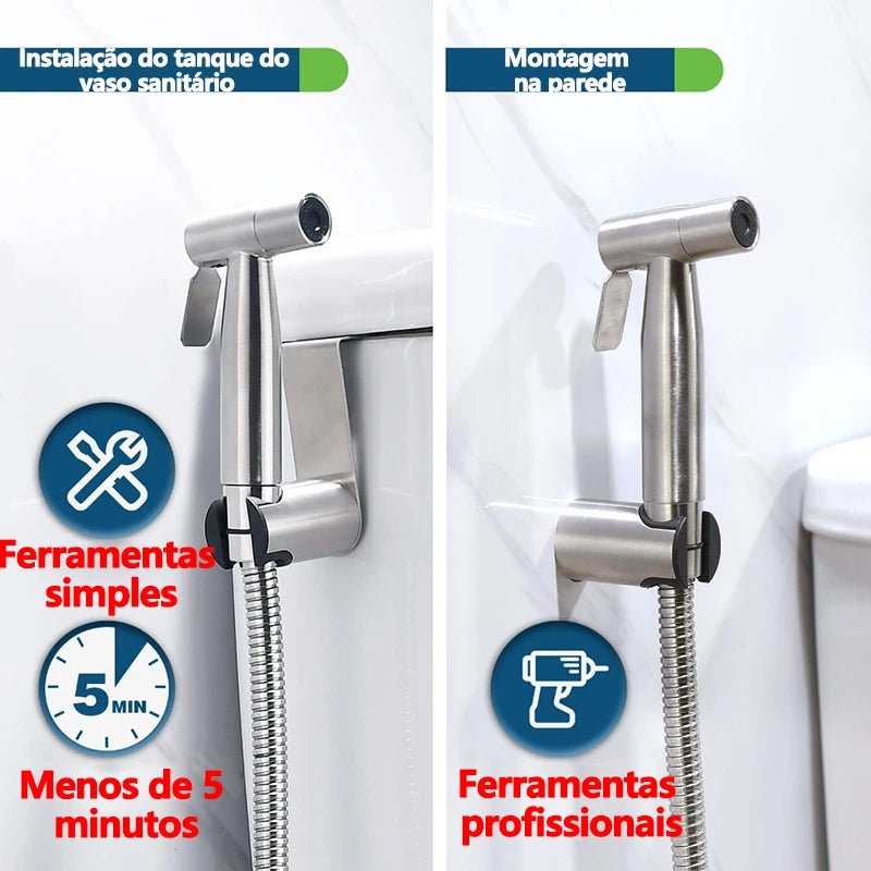 Ducha Higiênica Com Registro Torneira Dupla em Aço Inox 304 Aço Escovado Banheiro Lavabo