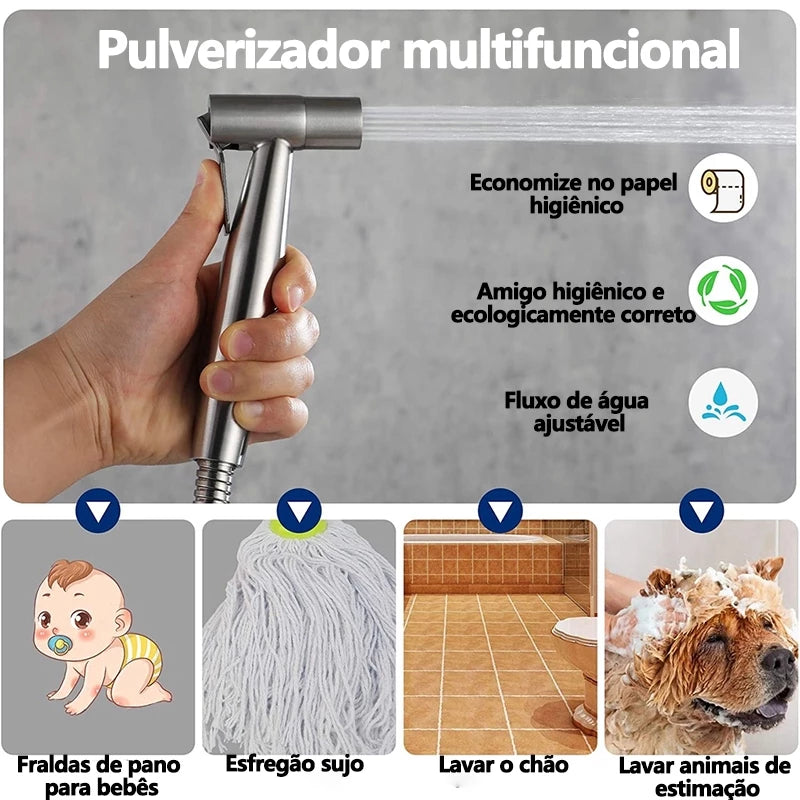 Ducha Higiênica Com Registro Torneira Dupla em Aço Inox 304 Aço Escovado Banheiro Lavabo