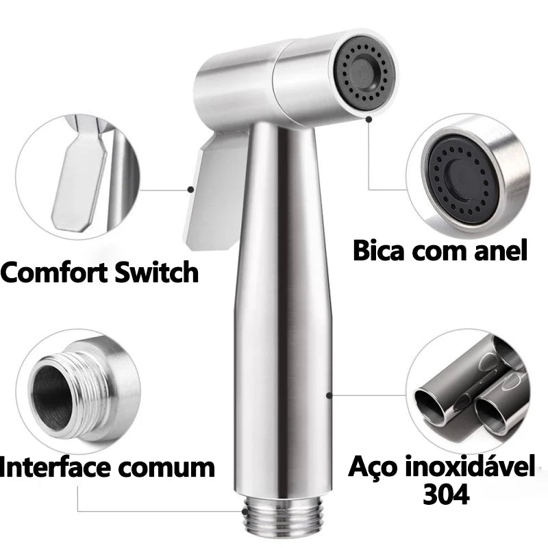 Ducha Higiênica Com Registro Torneira Dupla em Aço Inox 304 Aço Escovado Banheiro Lavabo