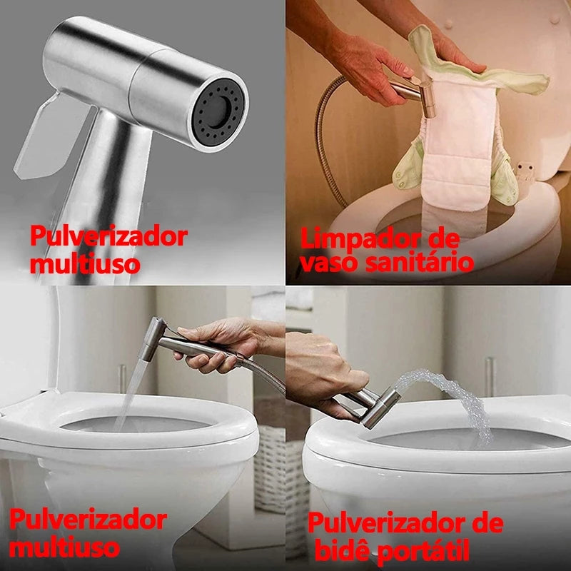 Ducha Higiênica Com Registro Torneira Dupla em Aço Inox 304 Aço Escovado Banheiro Lavabo